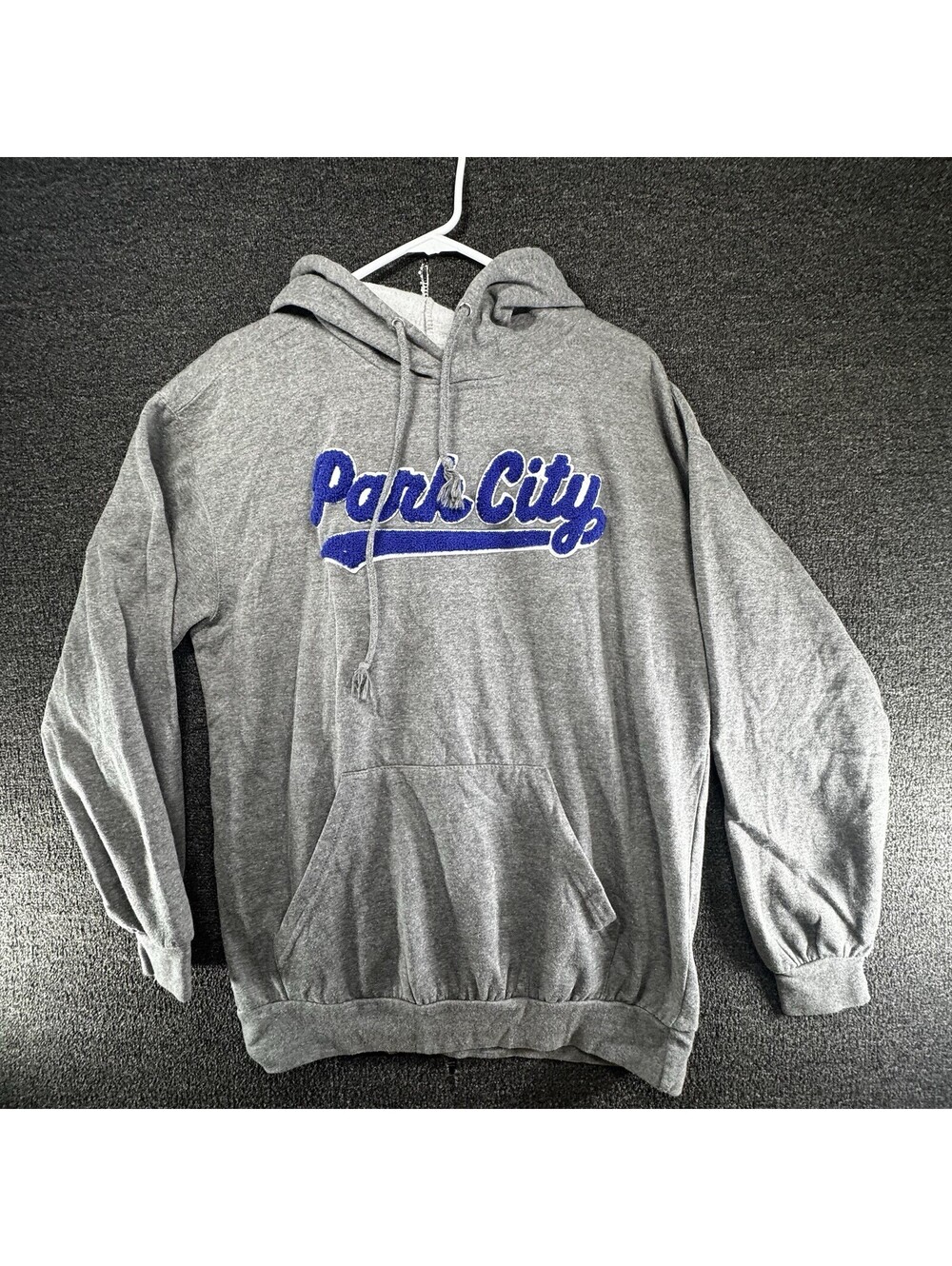 MV Sport Park City Gray Blue Graphic Hoodie Mens L Pullover Fleece Pockets
